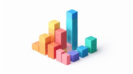 Fototapeta premium Colorful 3D Block Graph on White Background