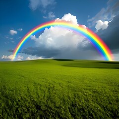 Naklejka premium rainbow over green field