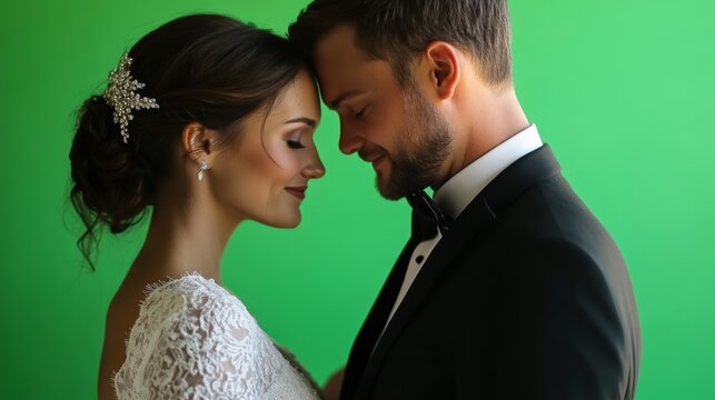 The green backdrop enhances the romantic vibe of the vow renewal.