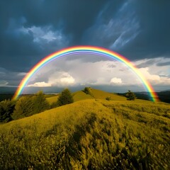 Naklejka premium rainbow over field
