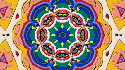 Colorful symmetrical abstract kaleidoscope background pattern for summer 