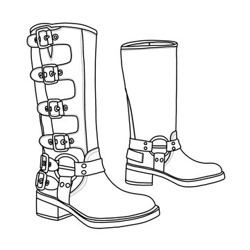 black boots with buckles sketch clip art preview