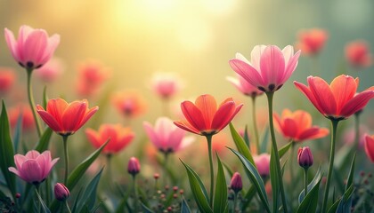 Fototapeta premium Blooming with joy A field of vibrant tulips