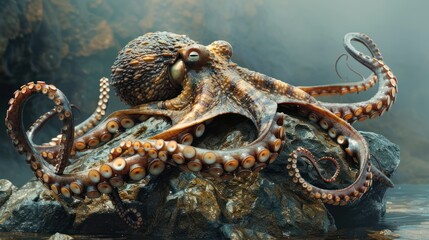 Fototapeta premium A Close-Up of an Octopus Resting on a Rock