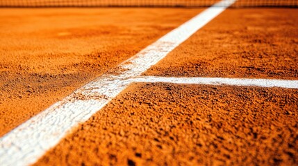 Close-Up of Tennis Court Clay Surface and Line