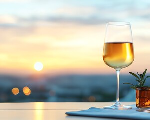 Obraz premium Elegant Wine Glass at Sunset with Beautiful View