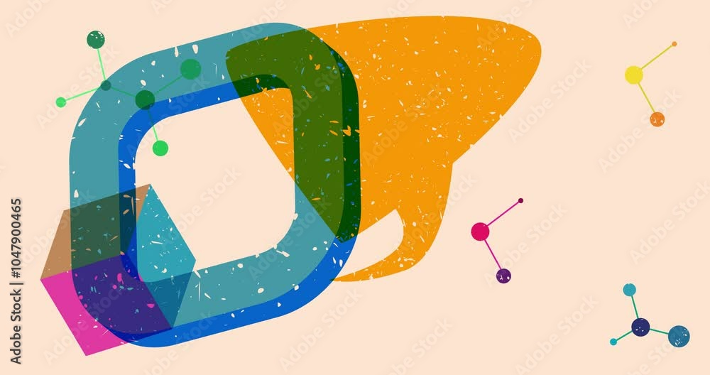 Poster risograph speech bubble with geometric shapes animation. moving object in trendy riso graph design v