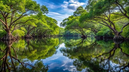 "Tranquil Mangrove Forest Ecosystem - Preservation and Biodiversity"