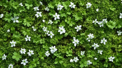 Lush Green Ground Cover with White Flowers