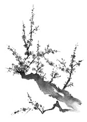 Obraz premium 梅の木の水墨画