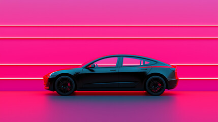 Sustainable electric vehicle, highperformance design, neon cityscape