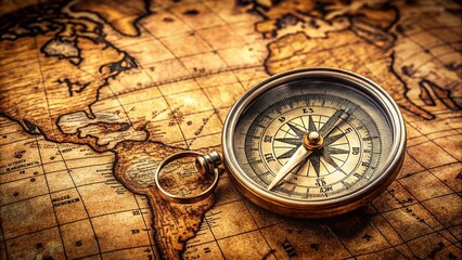 Vintage Compass on Old Map - Adventure Awaits