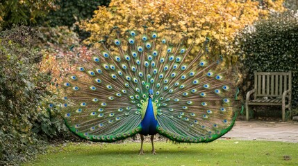 Obraz premium Peacock's Radiant Display: Nature's Splendor Description: