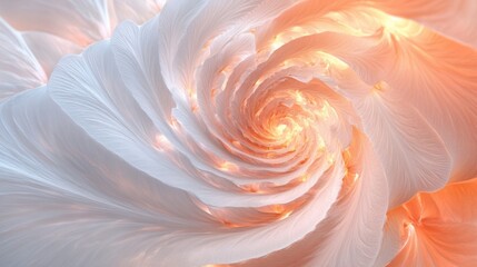 Elegant spring abstract background with swirling petals and soft glowing sunlight, isolated on white