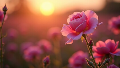 Obraz premium Sunsets gentle glow on blooming beauty