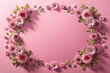 Symmetrical shadow of flowers on pink background