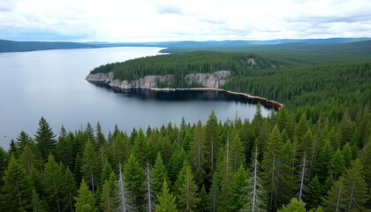 Obraz premium Natural beauty A serene lake nestled amidst a lush forest