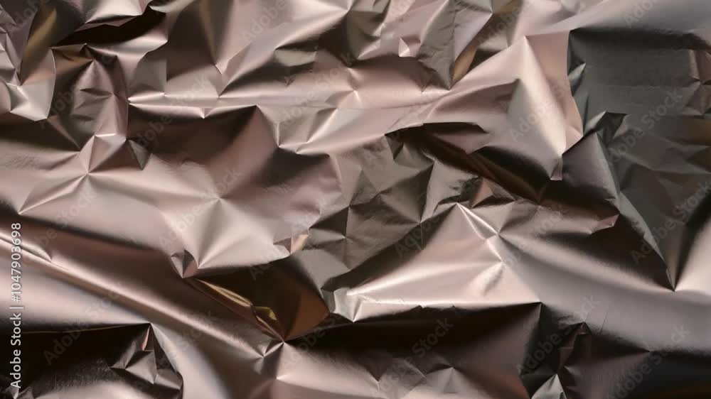 Aufkleber The surface features crumpled metallic material reflecting soft light, creating an array of textures and shadows in a minimalist style.