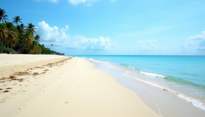 Obraz premium Tranquil beach escape under a clear sky