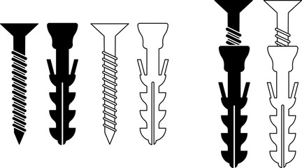 plastic Wall plug and screw icon set