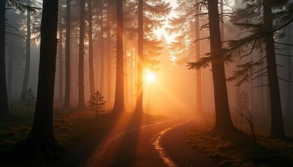  Enchanted Pathway  A Journey Through the Woods at Sunrise