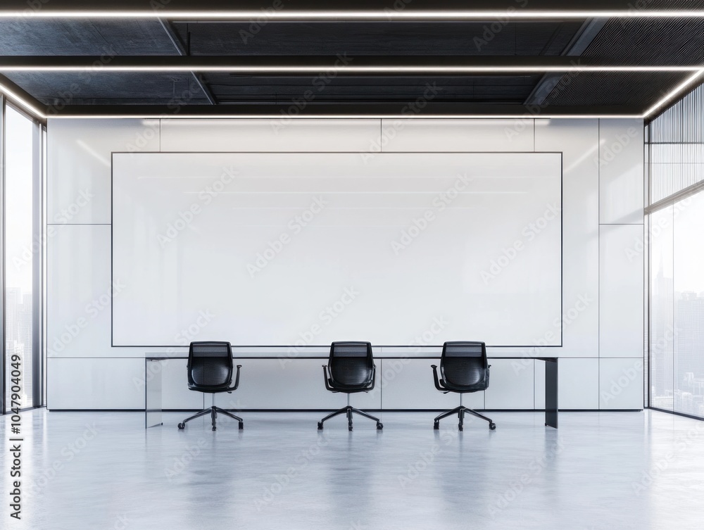 Wall mural Modern conference room with large whiteboard and glass table.