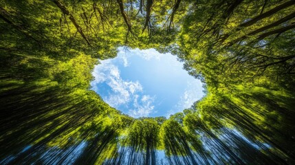 Circular View of Lush Green Forest and Blue Sky