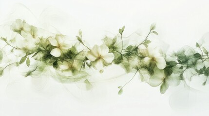 Soft spring abstract featuring delicate blooms and soft green light effects, isolated on white