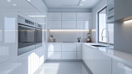 White kitchen cabinets. Modern kitchen. Ultra realistic. Photorealistic