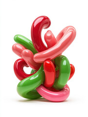 Colorful arrangement of balloons in red, green, and pink, creating a festive and joyful decoration for celebrations.