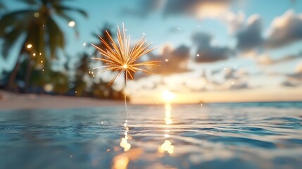 Mesmerizing display of vibrant fireworks reflecting off the calm serene waters of the ocean during an enchanting coastal festival