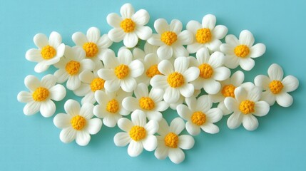 Fresh White Flowers on Blue Background