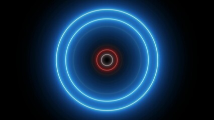 Abstract neon circle radio waves looping background . Colorful neon line circle animation.