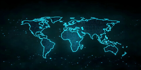 Glowing Blue Neon World Map Illustration