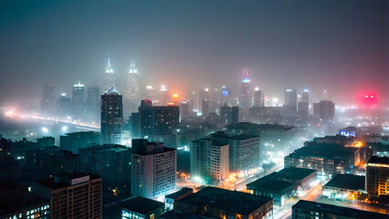 Fog in cities. A modern cityscape covered in a blanket of fog.