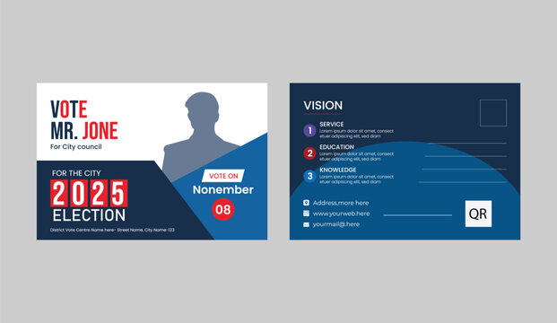  modern election postcard or eddm postcard design template. political election flyer template. Vector premium editable flyer leaflet layout for a voting campaign poster design.