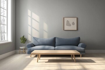 Mid century Modern interiors in the living room with windows and sofas. Generative AI
