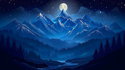 Fototapeta premium Moonlit Mountains Under Starry Sky