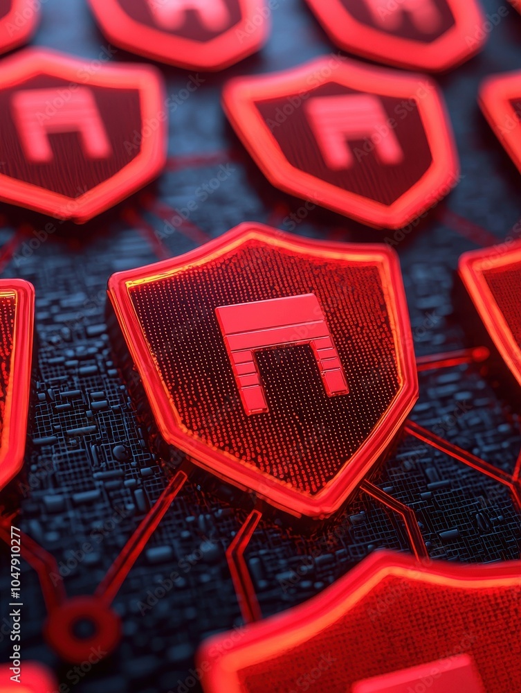 Aufkleber red digital shields with a pattern on a dark background