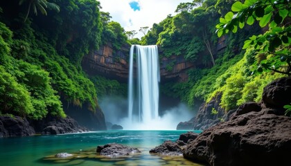 Obraz premium Epic Waterfall in a Tropical Paradise