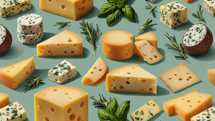A charming pattern that combines various cheeses with fresh herbs like basil, thyme, and rosemary. Cheese pattern