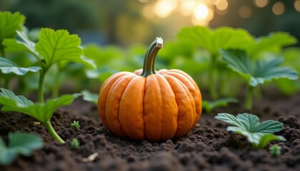  Freshly harvested pumpkin in the garden