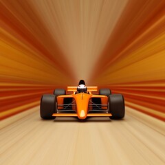 Naklejka premium A dynamic orange race car speeding through a vibrant, blurred background.