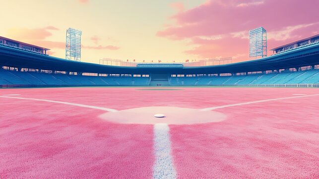 Pink Baseball Field at Sunset.