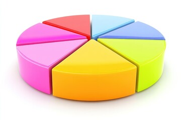 Obraz premium A 3D pie chart with seven slices in various colors.