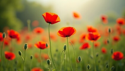 Obraz premium Blooming beauty A field of vibrant poppies
