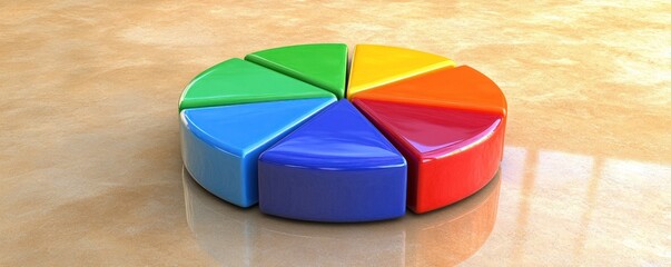 Fototapeta premium A colorful pie chart with six segments in green, yellow, orange, red, blue, and light blue.