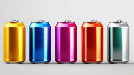 Colorful Aluminum Drink Cans in a Row