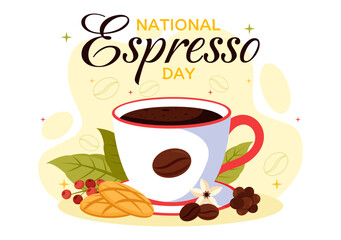 National Espresso Day Celebration Vector Illustration on November 23 Featuring a Coffee Cup and Beans in a Flat Style Cartoon Background