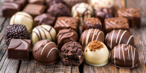 Luxurious Chocolates Perfectly Placed on Wood Surface